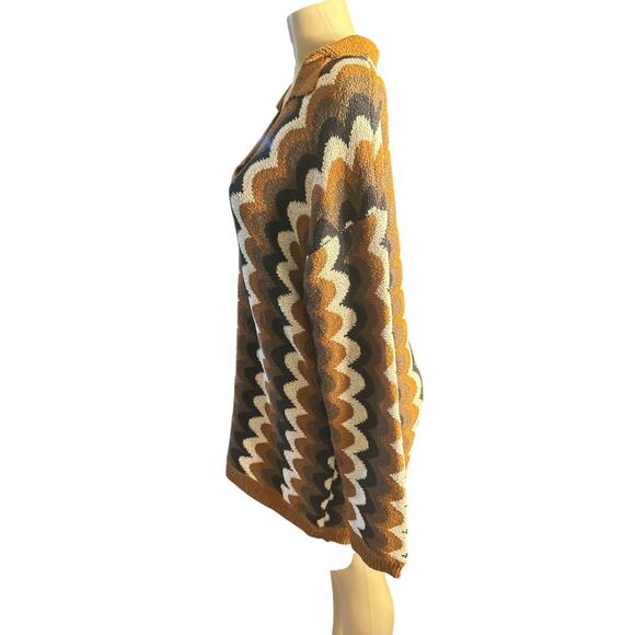 Women L Show Me Your Mumu Bennett Sweater Dress Brown Retro Wave Knit - Picture 3 of 6